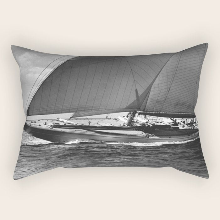 12-meter Sailing Yacht America's Cup Races nautical black and white photograph Rectangular Pillow Gallery Image 1