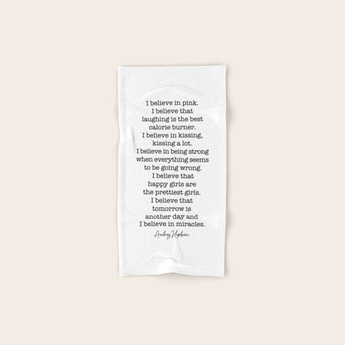 I Believe In Pink. I Believe That Laughing Is the Best Calorie Burner-Audrey Hepburn Bath Towel Gallery Image 1
