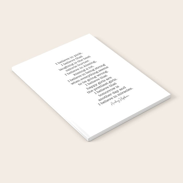 I Believe In Pink. I Believe That Laughing Is the Best Calorie Burner-Audrey Hepburn Notebook Gallery Image 1