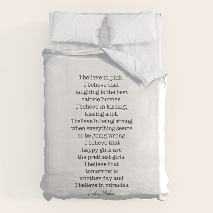 I Believe In Pink. I Believe That Laughing Is the Best Calorie Burner-Audrey Hepburn Duvet Cover Gallery Image 6