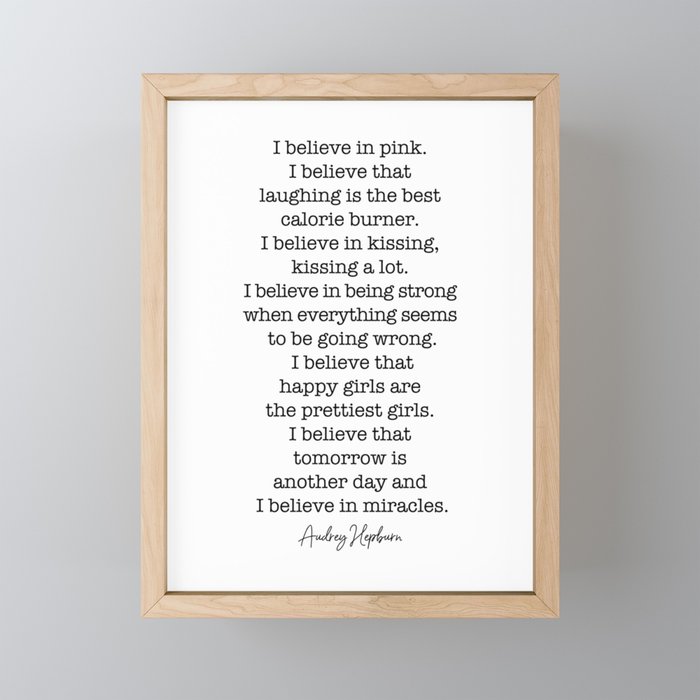 I Believe In Pink. I Believe That Laughing Is the Best Calorie Burner-Audrey Hepburn Mini Art Print Gallery Image 1