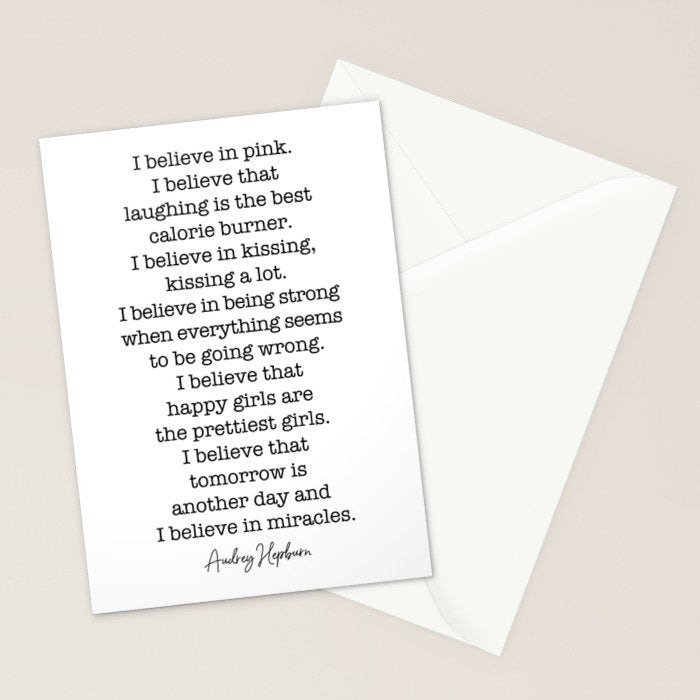I Believe In Pink. I Believe That Laughing Is the Best Calorie Burner-Audrey Hepburn Stationery Card Gallery Image 2