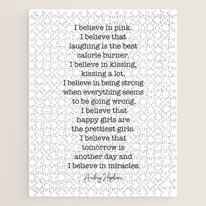 I Believe In Pink. I Believe That Laughing Is the Best Calorie Burner-Audrey Hepburn Jigsaw Puzzle Gallery Image 1