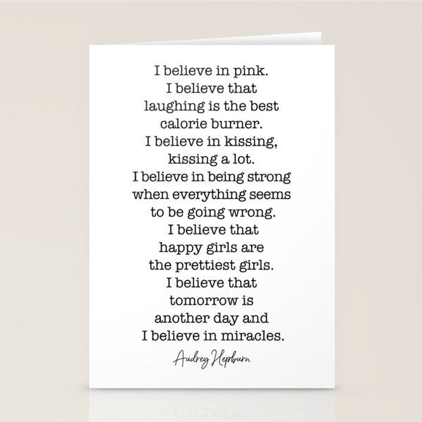 I Believe In Pink. I Believe That Laughing Is the Best Calorie Burner-Audrey Hepburn Stationery Card Gallery Image 2