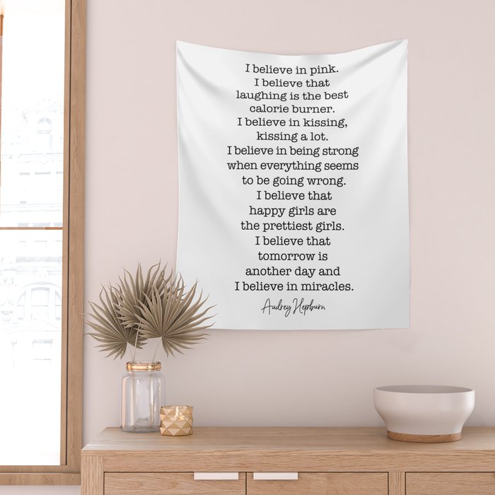 I Believe In Pink. I Believe That Laughing Is the Best Calorie Burner-Audrey Hepburn Wall Tapestry Gallery Image 2