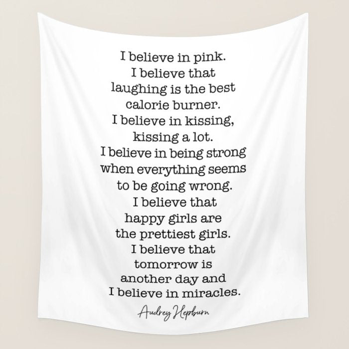 I Believe In Pink. I Believe That Laughing Is the Best Calorie Burner-Audrey Hepburn Wall Tapestry Gallery Image 1