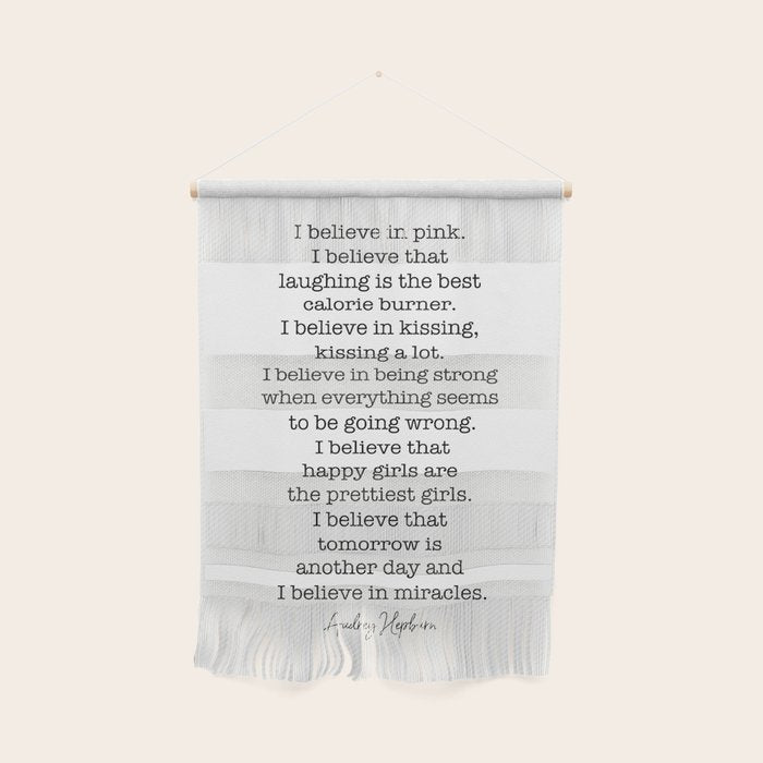 I Believe In Pink. I Believe That Laughing Is the Best Calorie Burner-Audrey Hepburn Wall Hanging Gallery Image 1