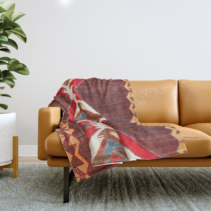 Aksaray Cappadocian Central Anatolia Kilim Print Throw Blanket Gallery Image 1