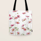 Pink Cosmos Flowers Tote Bag Gallery Image 1