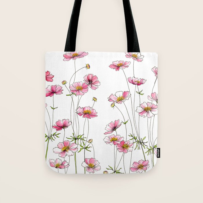 Pink Cosmos Flowers Tote Bag Gallery Image 1