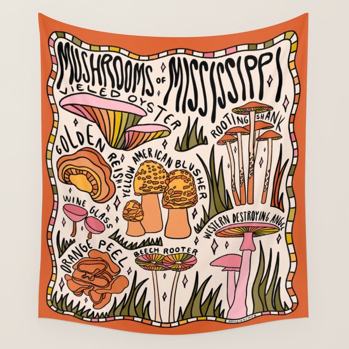 Mushrooms of Mississippi Wall Tapestry Gallery Image 4