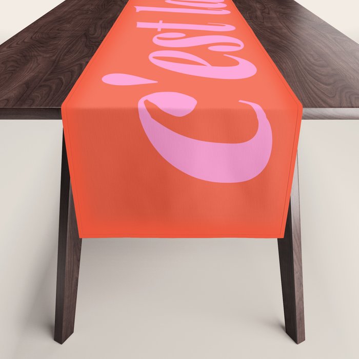 C'est La Vie French Language Saying in Bright Pink and Orange Table Runner Gallery Image 1