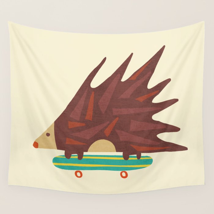 Hedgehog in hair raising speed Wall Tapestry Gallery Image 4