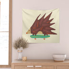 Hedgehog in hair raising speed Wall Tapestry Gallery Image 2