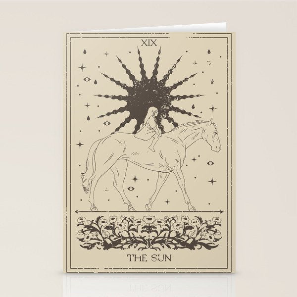The Sun Card, Sun girl and horse print, Major Arcana, Divination, Magic girl Stationery Card