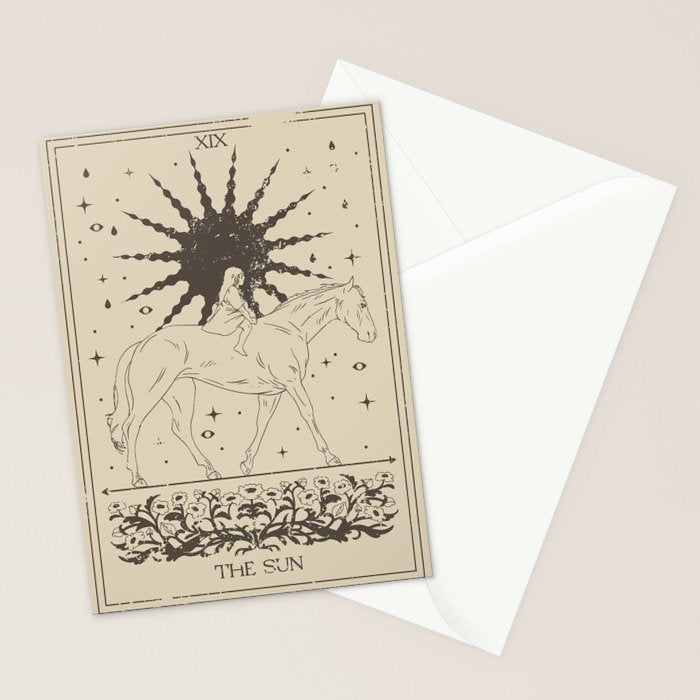 The Sun Card, Sun girl and horse print, Major Arcana, Divination, Magic girl Stationery Card Gallery Image 2