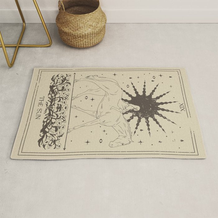 The Sun Card, Sun girl and horse print, Major Arcana, Divination, Magic girl Rug Gallery Image 1