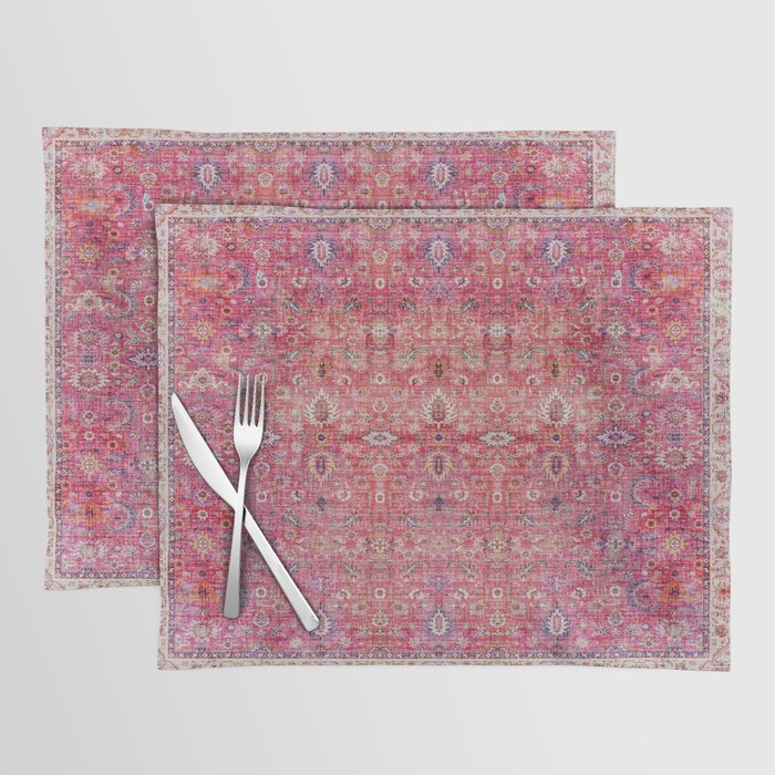 N45 - Pink Vintage Traditional Moroccan Boho & Farmhouse Style Artwork. Placemat Gallery Image 1