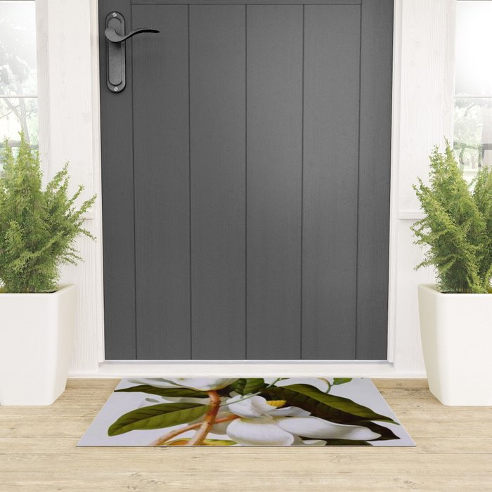 Vintage Botanical White Magnolia Flower Art Welcome Mat Gallery Image 3