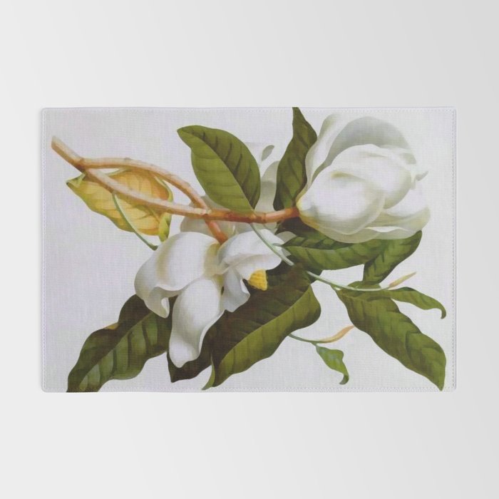 Vintage Botanical White Magnolia Flower Art Rug Gallery Image 2