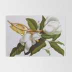 Vintage Botanical White Magnolia Flower Art Rug Gallery Image 2