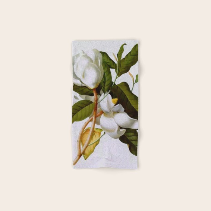 Vintage Botanical White Magnolia Flower Art Bath Towel Gallery Image 1