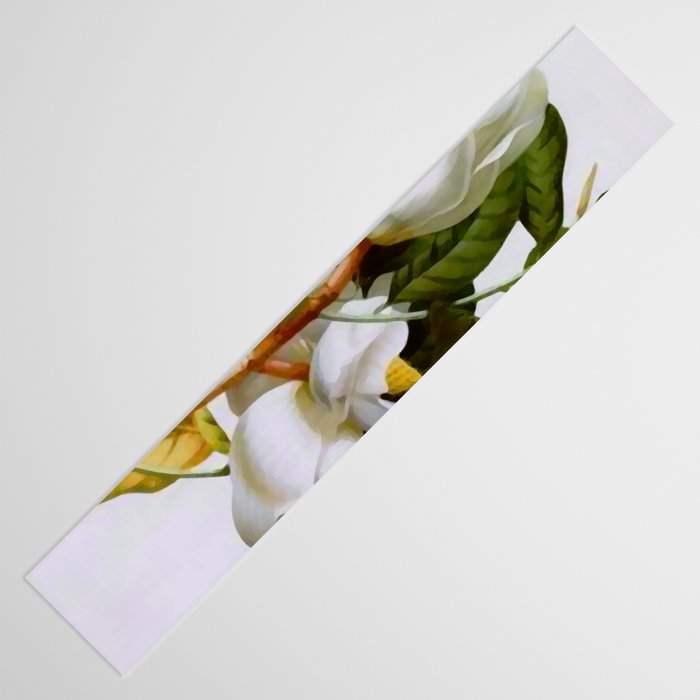 Vintage Botanical White Magnolia Flower Art Table Runner Gallery Image 3