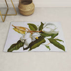 Vintage Botanical White Magnolia Flower Art Rug Gallery Image 1