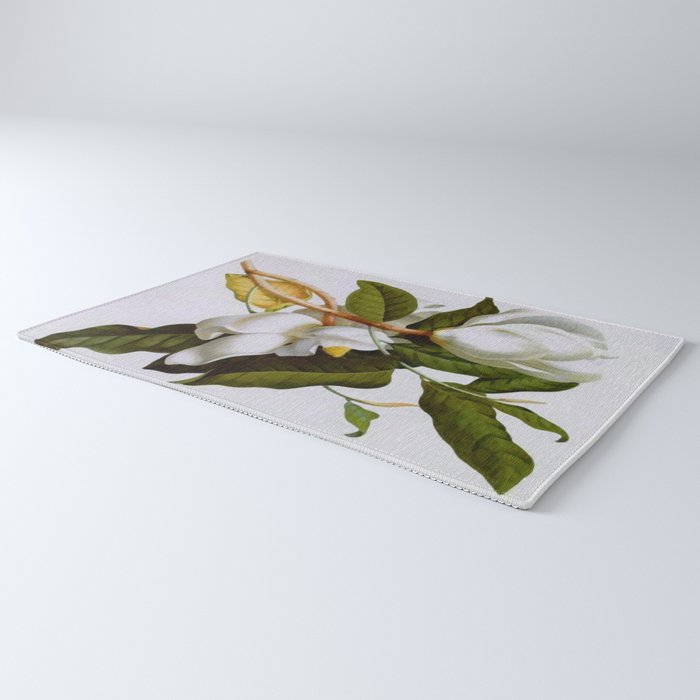 Vintage Botanical White Magnolia Flower Art Rug Gallery Image 3