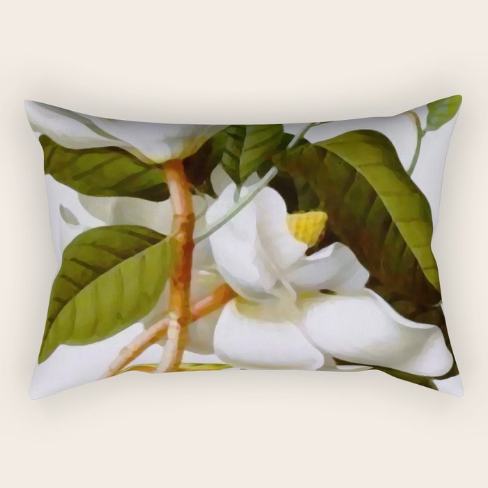 Vintage Botanical White Magnolia Flower Art Rectangular Pillow Gallery Image 1