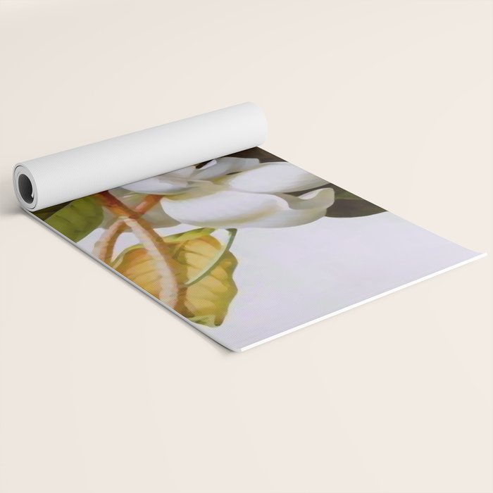 Vintage Botanical White Magnolia Flower Art Yoga Mat Gallery Image 2