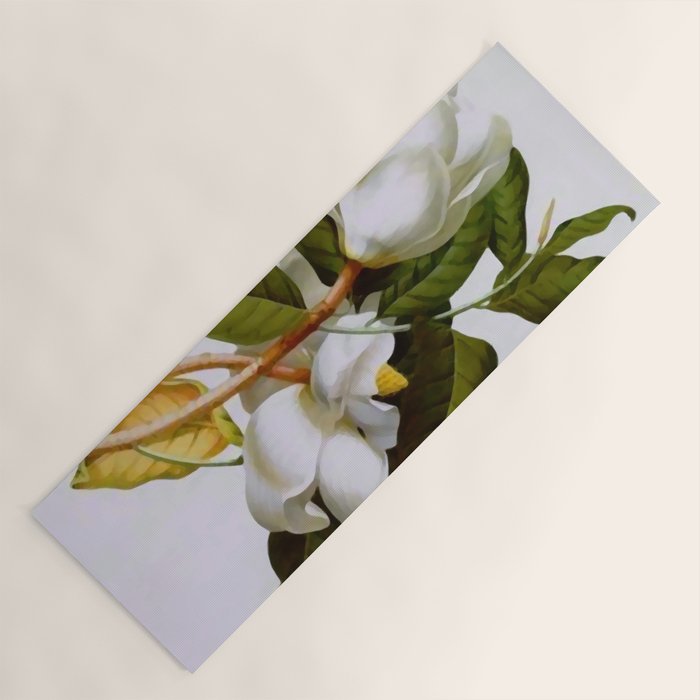 Vintage Botanical White Magnolia Flower Art Yoga Mat Gallery Image 1
