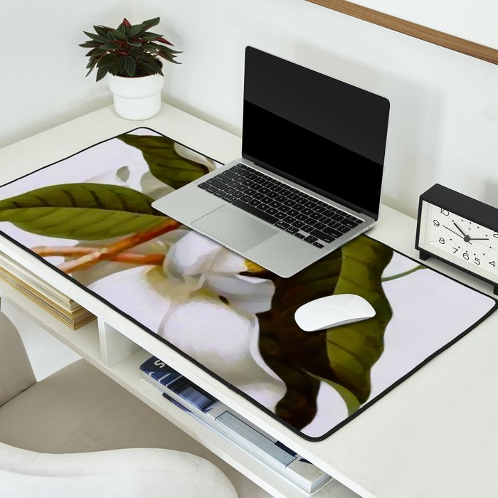 Vintage Botanical White Magnolia Flower Art Desk Mat Gallery Image 2