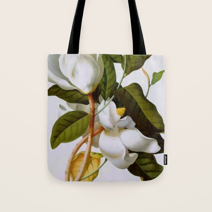 Vintage Botanical White Magnolia Flower Art Tote Bag Gallery Image 1
