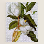 Vintage Botanical White Magnolia Flower Art Jigsaw Puzzle Gallery Image 1