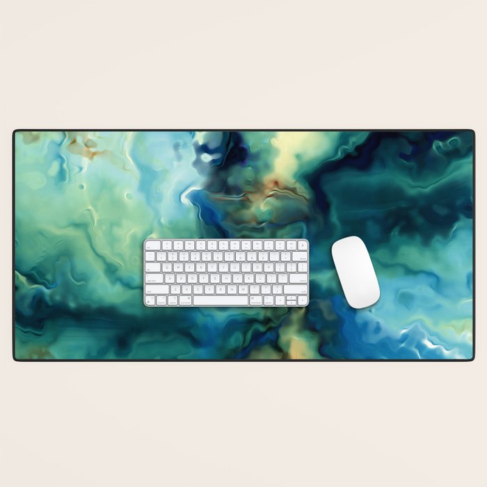 Marbled Ocean Abstract, Navy, Blue, Teal, Green Desk Mat Gallery Image 1