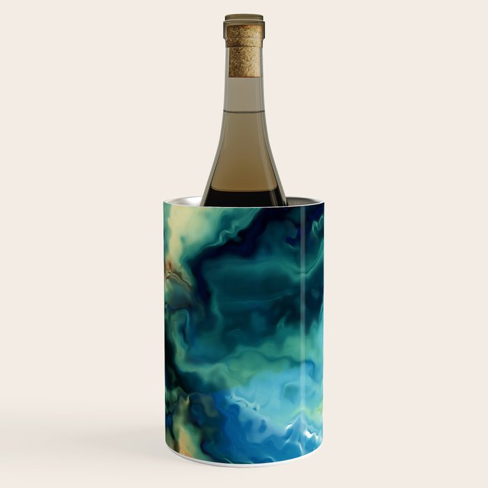 Marbled Ocean Abstract, Navy, Blue, Teal, Green Wine Chiller Gallery Image 3