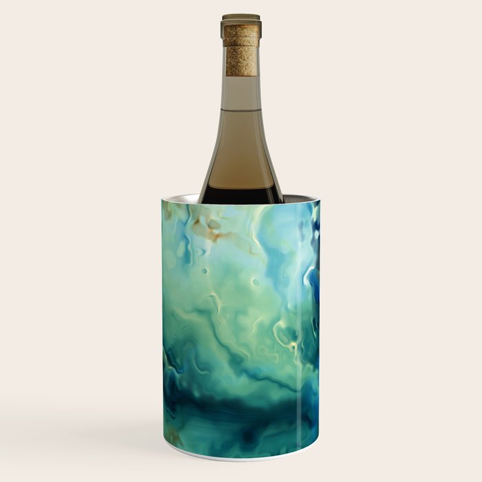Marbled Ocean Abstract, Navy, Blue, Teal, Green Wine Chiller Gallery Image 2