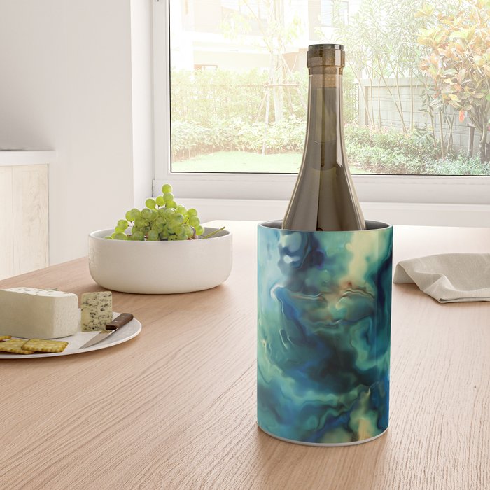 Marbled Ocean Abstract, Navy, Blue, Teal, Green Wine Chiller Gallery Image 4