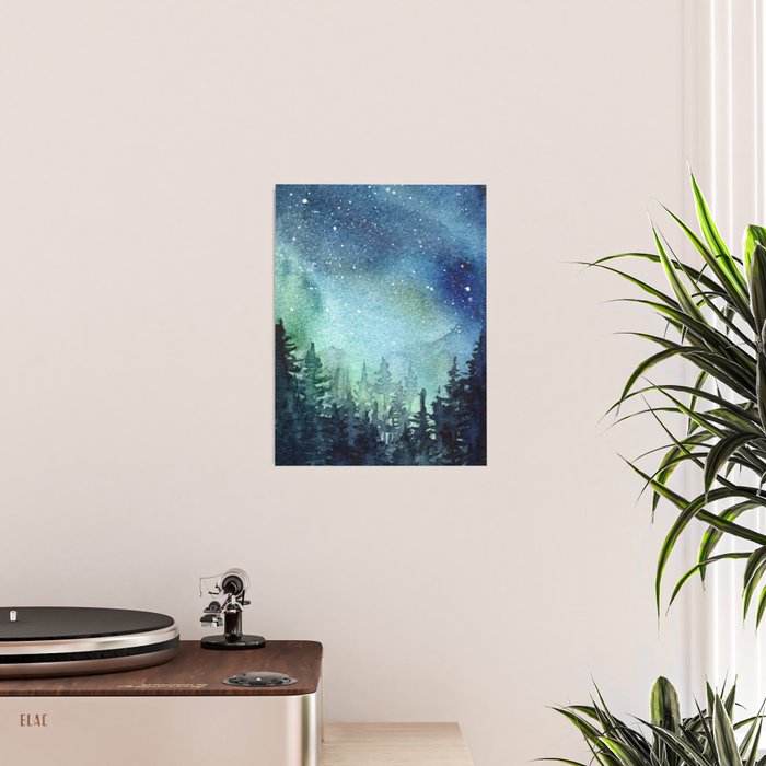 Galaxy Watercolor Aurora Borealis Painting Poster Gallery Image 2