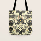 Gray, Black, Cream, Yellow & Red Sophisticated Floral Pattern Tote Bag Gallery Image 1