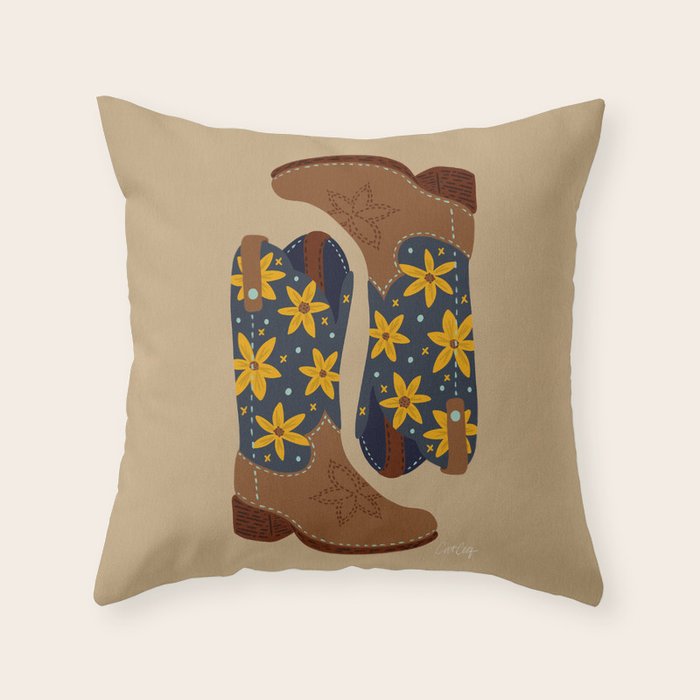 Cowgirl Boots â Teal & Yellow Throw Pillow Gallery Image 6