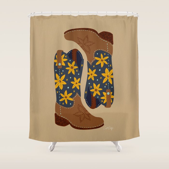 Cowgirl Boots â Teal & Yellow Shower Curtain Gallery Image 1