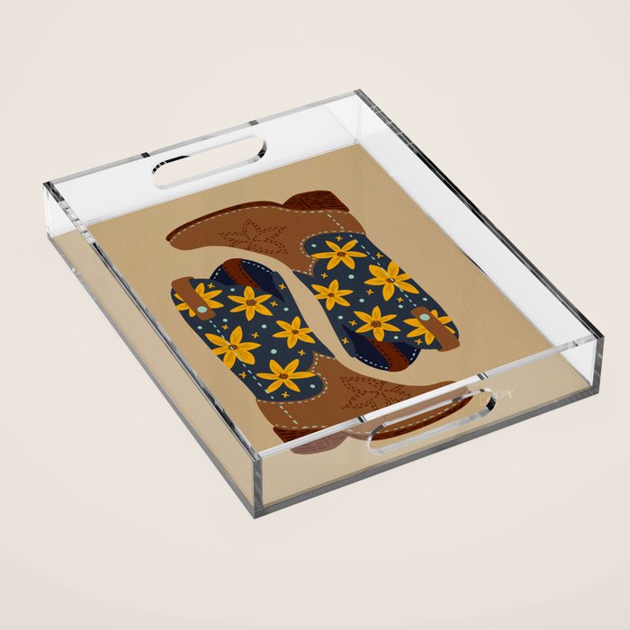 Cowgirl Boots â Teal & Yellow Acrylic Tray Gallery Image 1