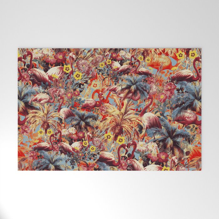 Flamingos and Floral Pattern Welcome Mat Gallery Image 1