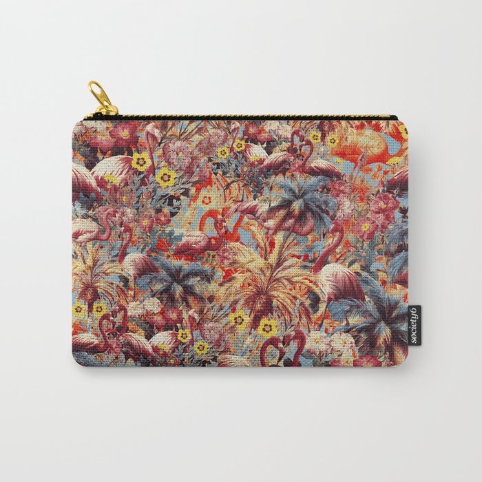 Flamingos and Floral Pattern Carry All Pouch Gallery Image 1