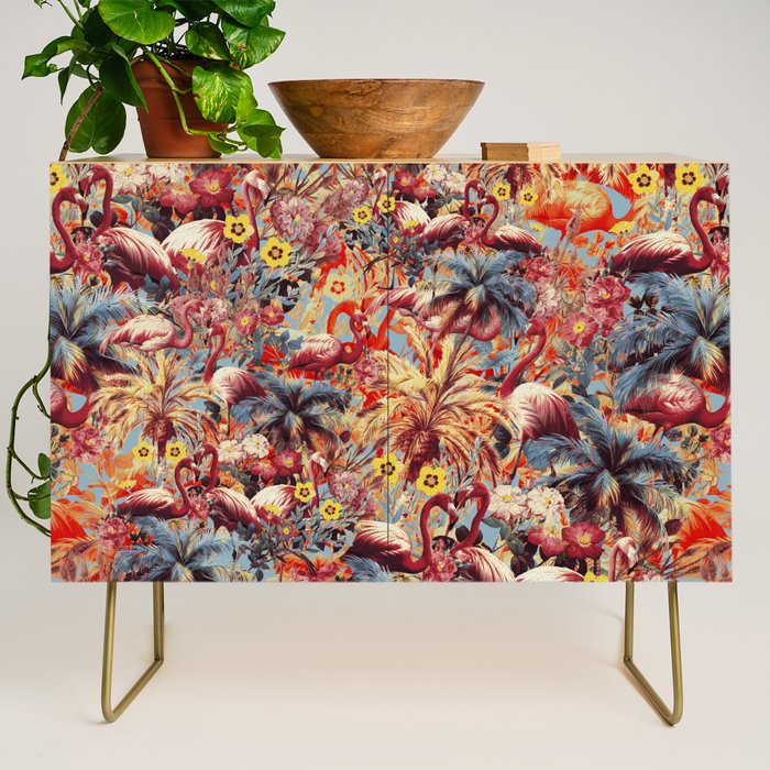 Flamingos and Floral Pattern Credenza Gallery Image 1
