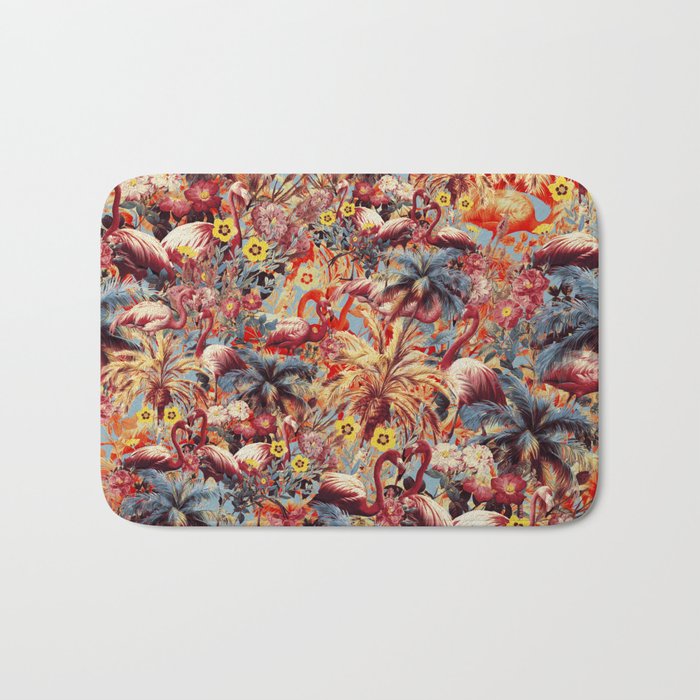 Flamingos and Floral Pattern Bath Mat Gallery Image 1