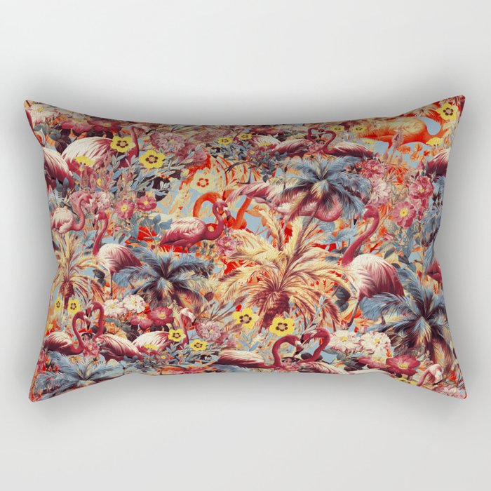 Flamingos and Floral Pattern Rectangular Pillow Gallery Image 1
