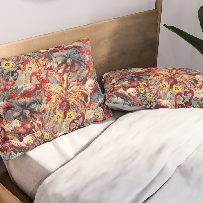 Flamingos and Floral Pattern Pillow Sham Gallery Image 2